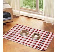 Red Checkered White Squaresprint Pet Absorbent Leather Tablecloth,Wipe Clean Quick Dry,Food Mat For Small Animals