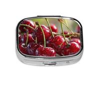 Red Cherries_1_1 Square Mini Pill Case, Compact Metal Pocket Pill Box with 2 Compartments for Travel