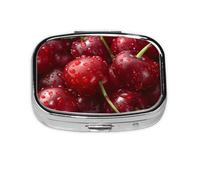 Red Cherries_1 Square Mini Pill Case, Compact Metal Pocket Pill Box with 2 Compartments for Travel