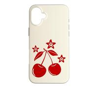 Red Cherries and Little Flowers, Small Minimal Y2K Graphic Case for iPhone 16 Plus