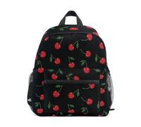 Red Cherries Black Toddler Backpack for Boys Girls Little Kid's Backpack, Red Cherries Black, M, Cool Soccer Print Backpacks