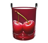 Red Cherries Circular Laundry Basket Hamper, Large Capacity Washing Baskets, Water Repellent & Collapsible Dirty Clothes Hamper With Handle, Organizer For Bedrooms & Bathrooms