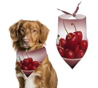 Red Cherries Dog Bandana Washable & Adjustable Triangle Scarf, Breathable Pet Scarf for Small Medium Large Pets, Cute Fashion Pet Accessory
