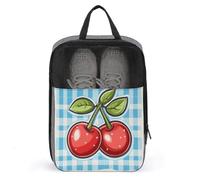 Red Cherries on Blue White Checkered Shoe Bag for Travel Daily Use Anti-dust Storage Carrier Golf Shoe Pouch