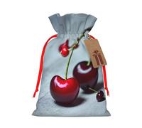 Red Cherries Pattern Print Christmas Drawstring Gift Bags With Cards For Xmas Party Decorations Holiday