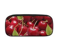 Red Cherries Pencil Case Waterproof Leather Pencil Pouch Multi-purpose Aesthetic Makeup Bag Cute Pen Bag Large Cosmetic Bag for Office Stationery, Travel