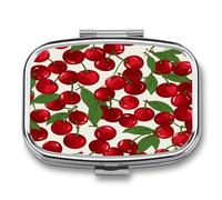 Red Cherries Pill Box Pill Organizer Pill Case 2 Compartment Medicine Pill Organizer Small Pill Case Pill Container Pill Holder Cute Pill Box Mini Pill Case