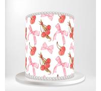 Red Cherries Pink Bows Botanical Wrap Around Print A4 Edible Paper Icing Sheet Cake Topper Side Ribbon Border Decor for Personalised Themed Decorations