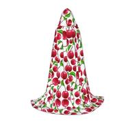 (Red Cherries) Print Hooded Cape For Teenagers Costume Party, Halloween Hooded Cape Soft and Elastic,L