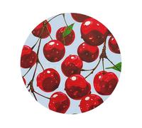 Red Cherries Print Leather Coaster Set of 6, Round Shape Coasters Table Decorative Coffee Cup Beverage Coasters Wine Beer Bar Coasters for Hot Drinks Table Protection