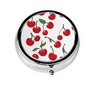Red Cherries Print Mini Metal Pill Box 2.0x2.0x0.7 in Round Travel Medicine Pill Organizer Box for Purse Pocket