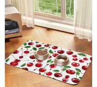 Red Cherries Print Pet Absorbent Leather Tablecloth Perfect for Dogs, Cats, and Other Pets