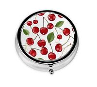 Red Cherries Print Pill Box for Pocket Round Pill Box 3 Compartment Decorative Portable Travel Pill Holder Tablet Vitamin Organizer Mini Pill Case(2pcs)