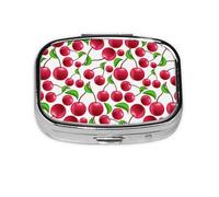 Red Cherries Printed,Meta Pill Box 2 Compartment Medicine Case,Portable Organizer,Rectangle Meta Portable Organizer Pill Box 2432 Compartment Medicine Case