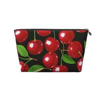 Red Cherries Printed Travel Cosmetic Bags with Silver Zipper Makeup Organizer Cosmetic Case Toiletry Bag for Women Mom Girls