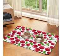 Red Cherries Printed,Waterproof Pet Feeding Mat,PU Leather Placemats for Cat Dog Water Bowl,Food Mats,30x45cm
