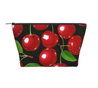 Red Cherries Prints Trapezoid Makeup Bag Travel Cosmetic Organizer with Foam Padding for Gym, Office, and Weekend Trips