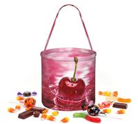 Red Cherries Round Halloween Candy Bag With Handles, Reusable Twill Cloth Tote Bag, Full-Print Bag For Storage Candy,Party Favours