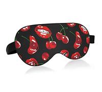Red Cherries Sexy Woman Lips Eating Cherry Eye Masks Cover Blocks Light Sleep Mask Shade Cover Blindfold Relaxing Eyeshade Cover with Adjustable Head Strap for Men Women Kids