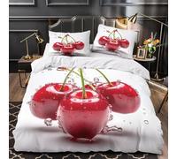 Red Cherries Single Duvet Cover Sets 3D Printed Fruit 3pcs Bedding Set Soft Brushed Microfiber Quilt Cover 135x200 cm with Zipper Closure for Teens and Adults with 2 Pillowcases c.1