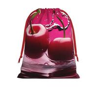 Red Cherries Super Soft Velvet Gift Bag with Drawstring Pouch, Full Printed Holiday Storage Bag for Christmas & Daily Storage
