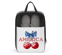 Red Cherries with Blue Bow Shoe Bag for Travel Daily Use Anti-dust Storage Carrier Golf Shoe Pouch