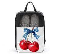Red Cherries with Blue Star Bow Shoe Bag for Travel Daily Use Anti-dust Storage Carrier Golf Shoe Pouch