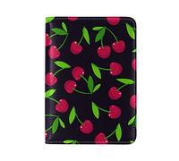 Red Cherries With Green Leaves Seamless On Black Genuine Leather Travel Passport Covers, Microfiber Leather Travel Wallet Holder Case Protector for Women and Men