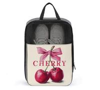 Red Cherries with Pink Bow Shoe Bag for Travel Daily Use Anti-dust Storage Carrier Golf Shoe Pouch