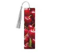 Red Cherries Wood Bookmark for Men Women Reading Wooden Bookmarks Unique Handmade Book Marks with Tassel Pendant Craft Bookmark for Book Lovers Birthday Teachers Gift