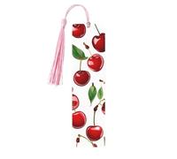 (Red Cherries) Wooden Bookmark with Tassel Personalized Label Ornament Stylish Reading Accessory Gifts for Book Lovers