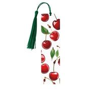 (Red Cherries) Wooden Bookmark with Tassel Personalized Label Ornament Stylish Reading Accessory Gifts for Book Lovers