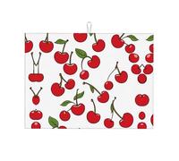 Red Cherriesprint Dish Drying Mat,Absorbent Kitchen Counter Dishes Rack Draining Board Mat for Kitchen,Non-Slip Table Mat,Placemat,18x24in