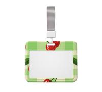 Red Cherry and Green Grid Work Badge Protective Shell Fun Cartoon Pattern with Transparent Window