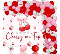 Red Cherry Balloon Arch Kit, She's The Cherry On Top Backdrop Banner Sweet Cherry Theme Red and Pink Balloons with White Cherry Print Latex Balloon, for Birthday Baby Shower Engagement