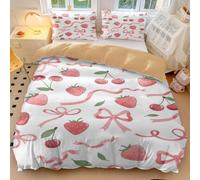 Red Cherry Bedding Set Pink Bow & Floral Print Duvet Cover Sweet Style Bedding for Kids & Adults Soft Microfiber Quilt Cover Cherries Pattern Bedroom Decor (style4,Single135x200cm+50x75cm*2)