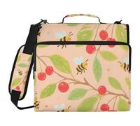 Red Cherry Bees 1.5 Inch 3 Ringing Binder with Zipper with Shoulder Strap & Handle Multi-Pocket Document Organizer Bag for Middle School