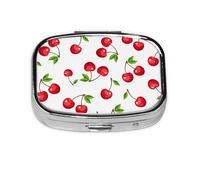 Red Cherry Berries,Meta Pill Box 2 Compartment Medicine Case,Portable Organizer,Rectangle Meta Portable Organizer Pill Box 2435 Compartment Medicine Case
