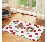 Red Cherry Berries,Waterproof Pet Feeding Mat,PU Leather Placemats for Cat Dog Water Bowl,Food Mats,40x60cm