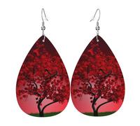 Red Cherry Blossom Leather Earrings Dangle Drop Earring Lightweight Teardrop Earrings Vintage Bohemian Earring for Women Christmas Birthday Gift Fashion Jewelry