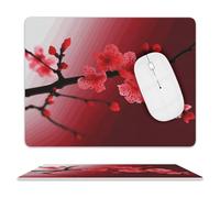 Red Cherry Blossom Leather Mouse Pad - 8 * 10 Inch.Rectangular Mouse Pads for Premium-Textured Waterproof Surface. Printed Mouse Mat for Computer & Gaming Laptop, Office & Home.