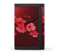 Red Cherry Blossom Trifold Wallet Front Pocket,Small Wallets for Men And Women,Slim Wallet with Zipper Pocket