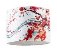 Red Cherry Blossom Watercolour Japanese Themed Fabric Lamp Shade | 18cm x 25cm | Inner Soft Cream Fabric Lining | for Table Lamp Base or Pendant by Happy Homewares