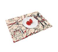 Red Cherry Blossoms Printed heat-resistant placemats set (4 pieces), rectangular placemats, suitable for kitchen and dining room