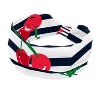 Red Cherry Blue White Stripes Women’s Headbands Elastic Wide Turban Headband Soft Head Bands Non Slip Hairband for Yoga Workout Sport Running