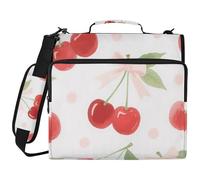 Red Cherry Bow 3 Ringing 1.5 inch Zipper Binder with Shoulder Strap & Handle Includes Zip Pocket Portable Home Travel Storage Bag Suitable for Middle School Encuadernador de cartera