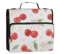 Red Cherry Bow 3 Rings 1.5 inch School Zipper Binder with Shoulder Strap Waterproof Portable Portfolio for Middle School Carpeta del organizador