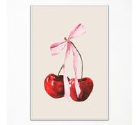 Red Cherry Canvas Wall Art, Cherry Pink Bow Poster for Girl Bedroom, Coquette Feminine Poster, Trendy Bow Art, Preppy College Apartment Print, Coquette Girly Wall Art for Bedroom 24x36in Unframed