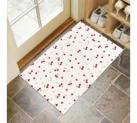 Red Cherry Door Mats Indoor, Machine Washable Soft Doormats, Dirt Trapper Door Mat, Super Absorbent Entrance Rug, Simple Cartoon Non-Slip Floor Mats For Inside (50 X 80 Cm, White)