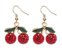 Red Cherry Earrings for Women Dangling Rhinestone Fun Unique Cute 3D Cherry Dangle Drop Fruit Accessories for Woman